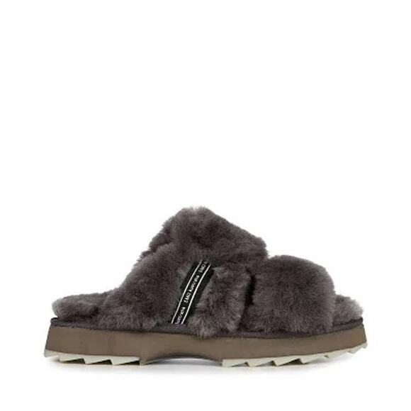 EMU Austrailia Wob begong Sheepskin Shearling Fur Slippers Gray NWOB Size 6W - Picture 1 of 9